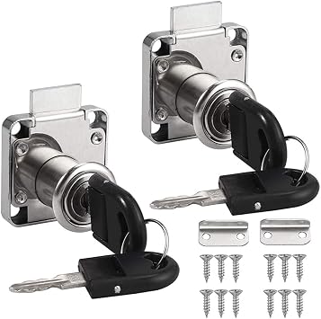 2 Sets Security Drawer Lock Furniture Lock Cylinder Zinc Alloy Cam Lock for Mailbox Drawer Cupboard Cabinet, Silver DUYIT07