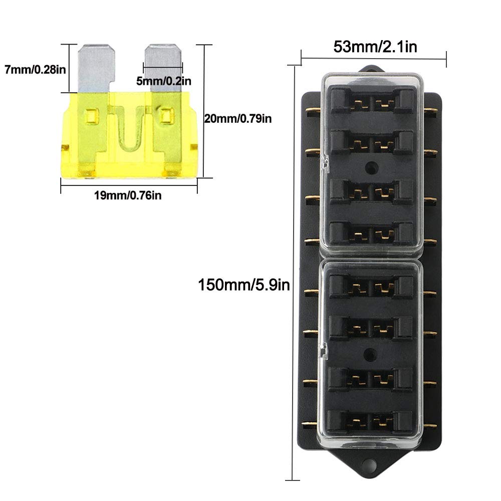Premium 8 Way Car Blade Fuse Box, Universal Standard Blade Fuse Holder with Damp-Proof Cover and 10Pcs Free Standard Blade Fuse, for Car Boat Marine Trike (12V / 24V) image 3
