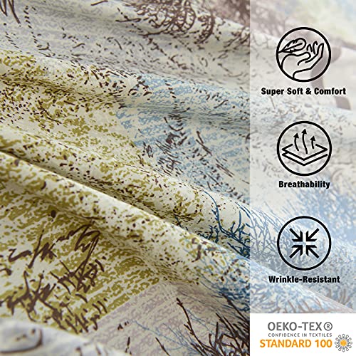 Image of JSD Rustic Tree Pattern Print Sheet Set Cal King Deep Pocket | 4 Piece Soft Botanical Microfiber Sheets, OEKO-TEX Certified, Easy Care