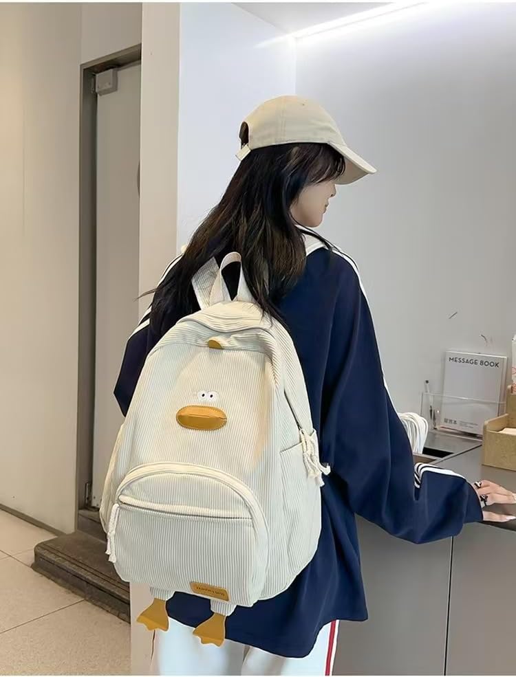 Novelty Duck Backpack Funny Animal Cartoon Corduroy Backpack Kawaii Aesthetic Laptop Backpack Preppy Stuff (Green) - Image 3