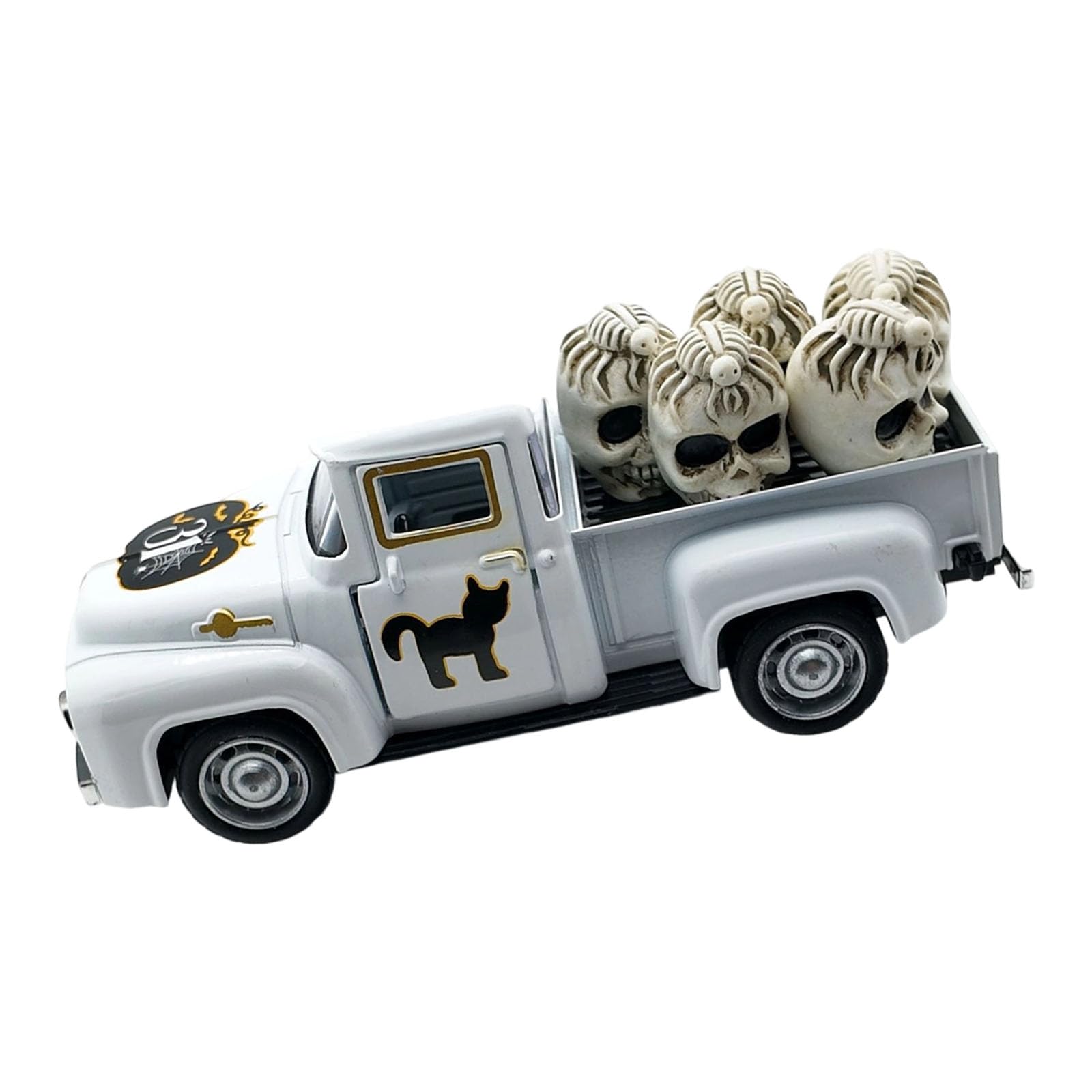 Elnwnnkc 5 Skull Heads Miniature Antique Haunted Truck Model Decoration Ghostly Ornament Shelf Display Farmhouses Home Accent Ghostly Metal Truck