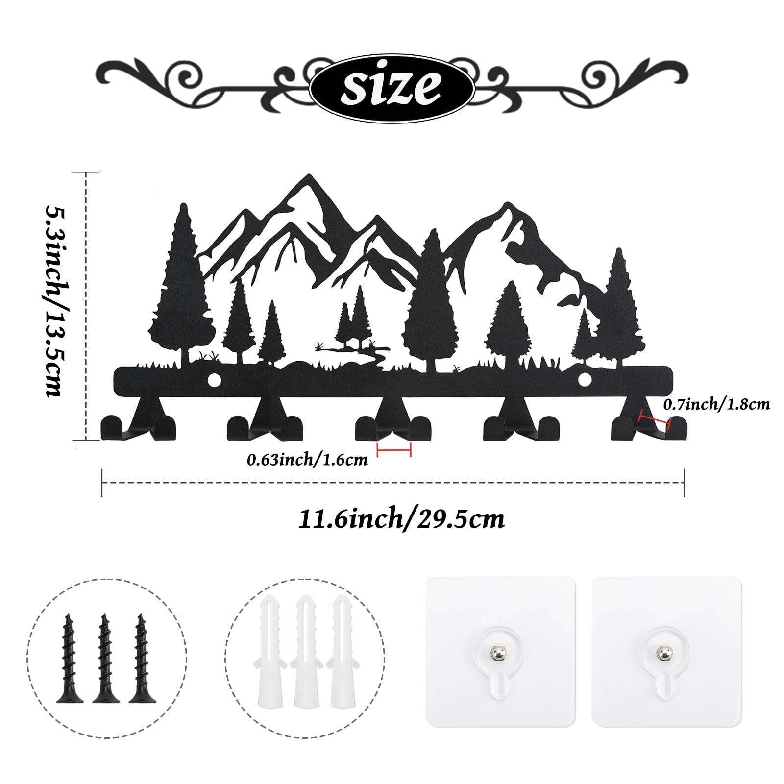 Portachiavi Da Parete In Metallo Nero Con 7 Ganci – Organizer Per Ingresso E Corridoio – Dimensioni 29x13 Cm - 4