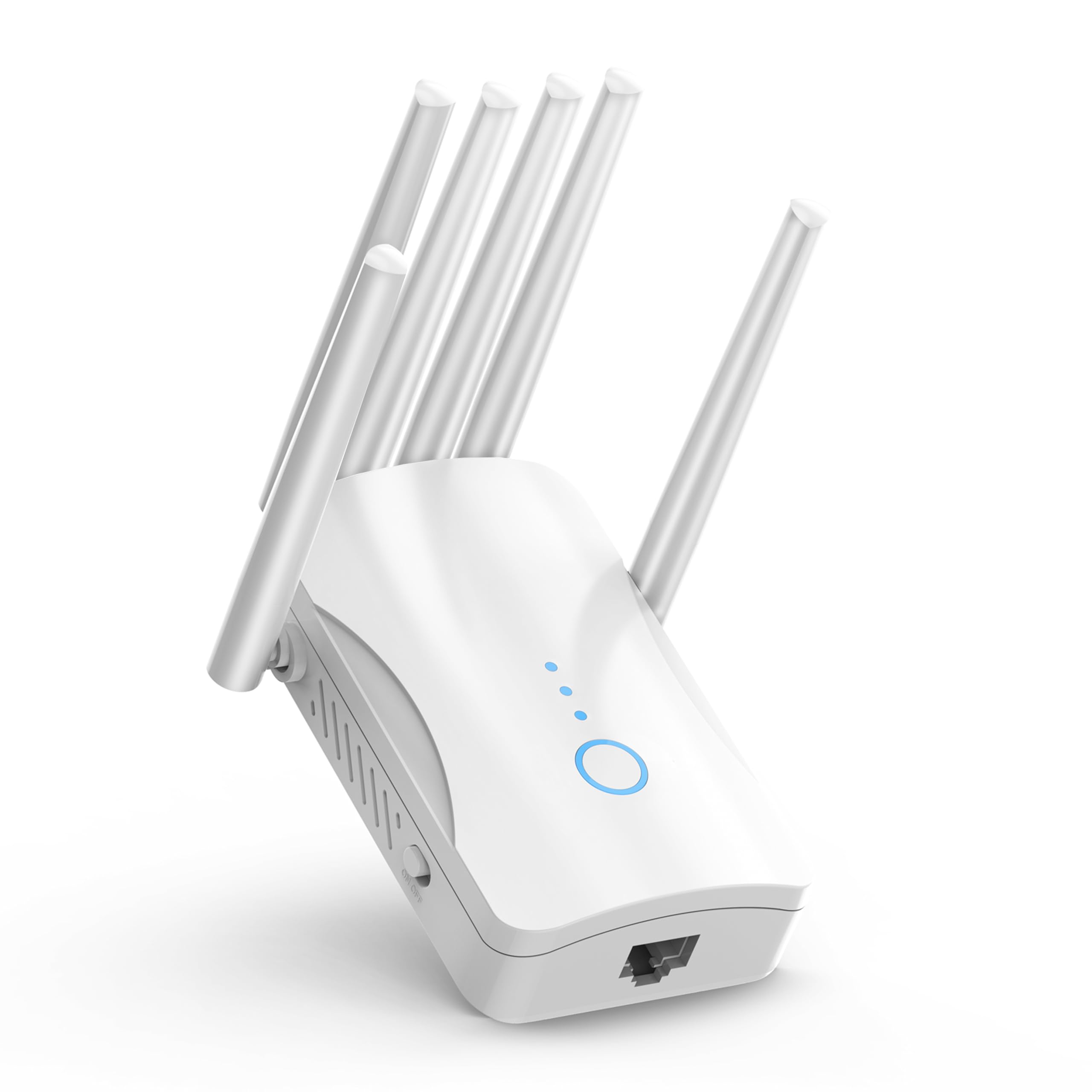 Repeteur WiFi Puissant avec 6 Antennes, Amplificateur WiFi, Répéteur WiFi Compatible avec 64 Appareils, Modes (Répéteur, AP), Couverture jusqu'à 300 m²