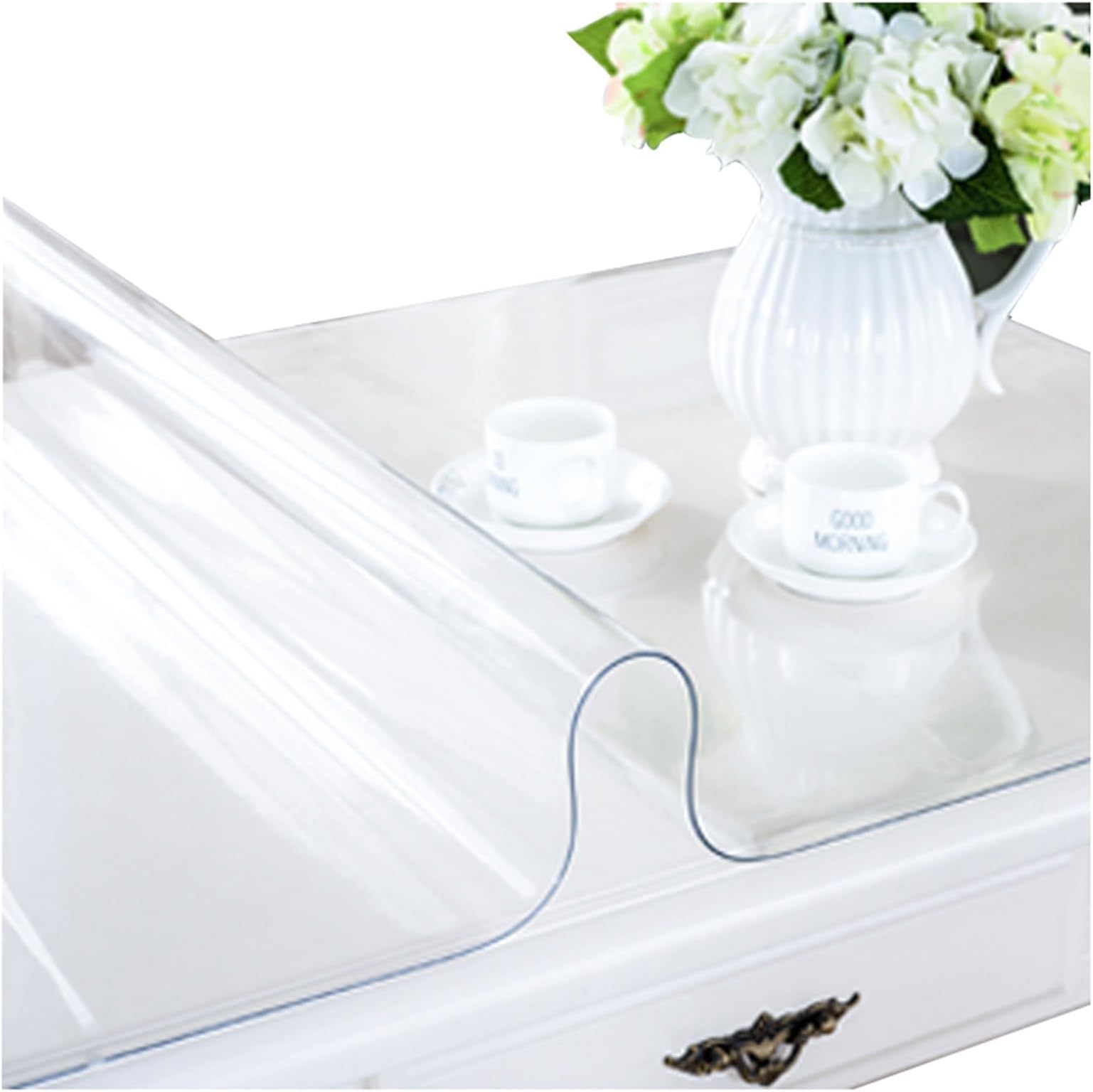 Clear Table Protector,PVC Table Protector Table,Transparent 1.5mm Thickness Table Cloth,Waterproof Clear Plastic PVC Soft Glass Table Cover Protector,For Home Kitchen(Size:110x150cm/43.3x59.1in)
