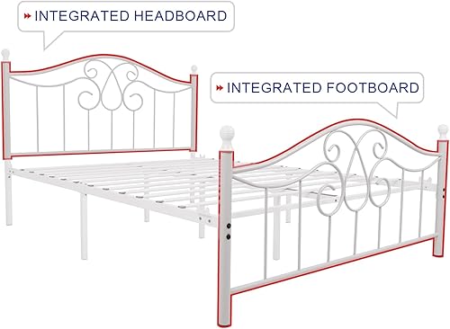 Miniatura 24 de TUSEER Base de cama de metal tamaño Queen con cabecero vintage y base de plataforma de estribo, marco de cama de hierro forjado (Queen, marrón