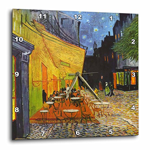 3dRose dpp_155653_3 Cafe Terrace at Night by Vincent Van Gogh-1888-Restaurant French Street Painting-Coffeehouse-Wall Clock, 15 by 15-Inch