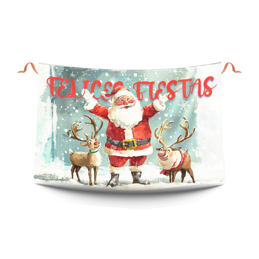 Balconeras Navidad nacimiento Papá Noel. Decoración navideña y colgaduras religiosas Santa Claus. Repostero navideño de tela para decorar balcones 100 x 70 cm.