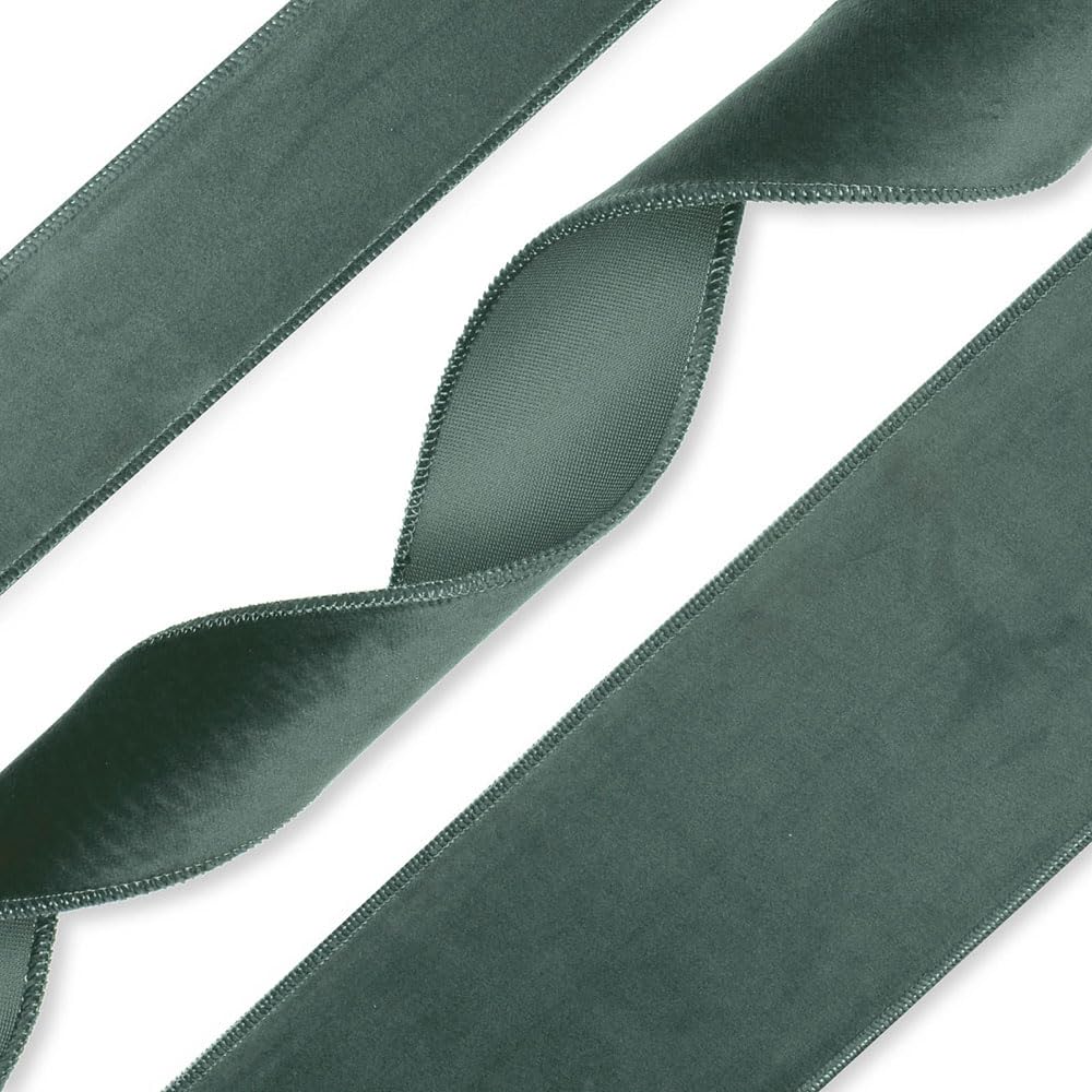 FloristryWarehouse Sage Green Velvet Fabric Ribbon 100mm (4") Wide on 8m roll Wired Edge - Image 2