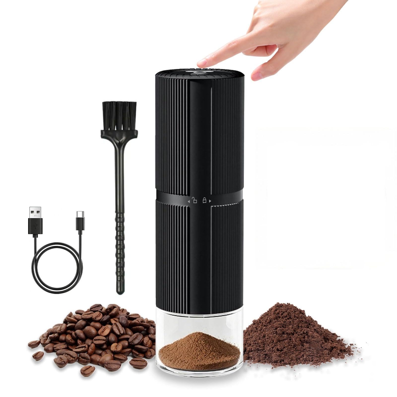 Portable Electric Conical Burr Coffee Grinder, USB-C Rechargeable Cordless Handheld, Adjustable Settings & Auto-Stop, Metal Shell for Travel, Camping, Home Espresso & French Press - Black - 2