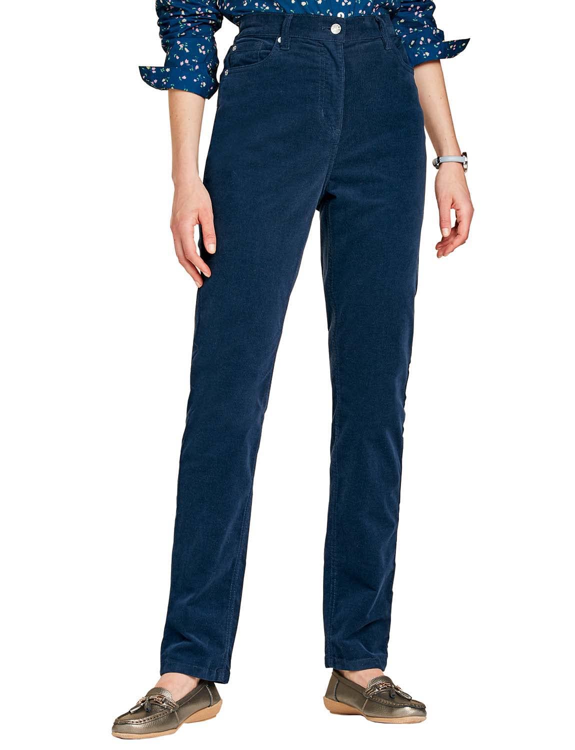 Amber Ladies Jeans with Elasticated Back Waist Jeans for Women Stretch Cord Navy 22