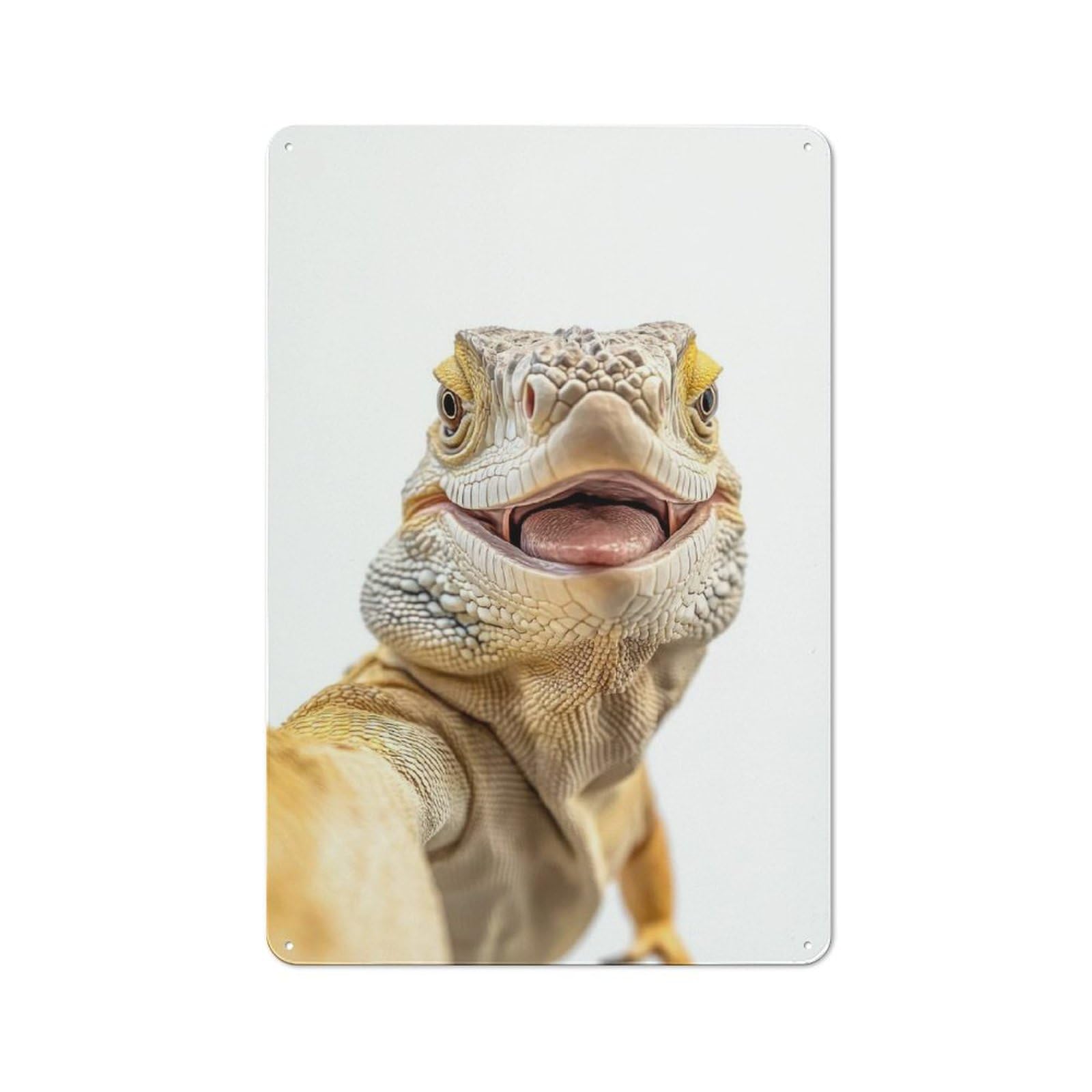 Junmoney Iguana Selfie Retro Printed Metal Sign 30X20cm For Kitchen Or Home Bar, For Garage, Workshop And Man Cave Decoration