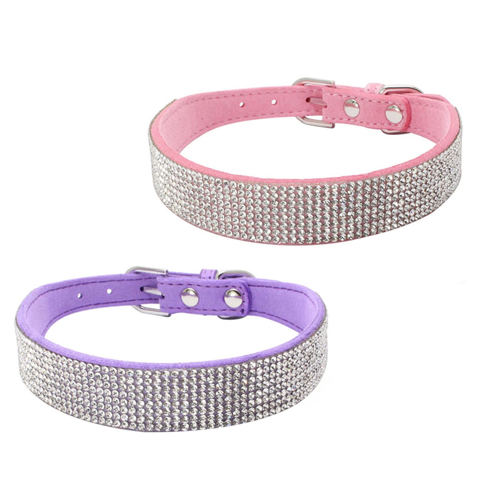Newtensina 2pcs Dog Collar Set Dog Collar with Diamante Bling Cute Kitten Collar Puppies Collar for Dogs Cats - PinkPurple - XS
