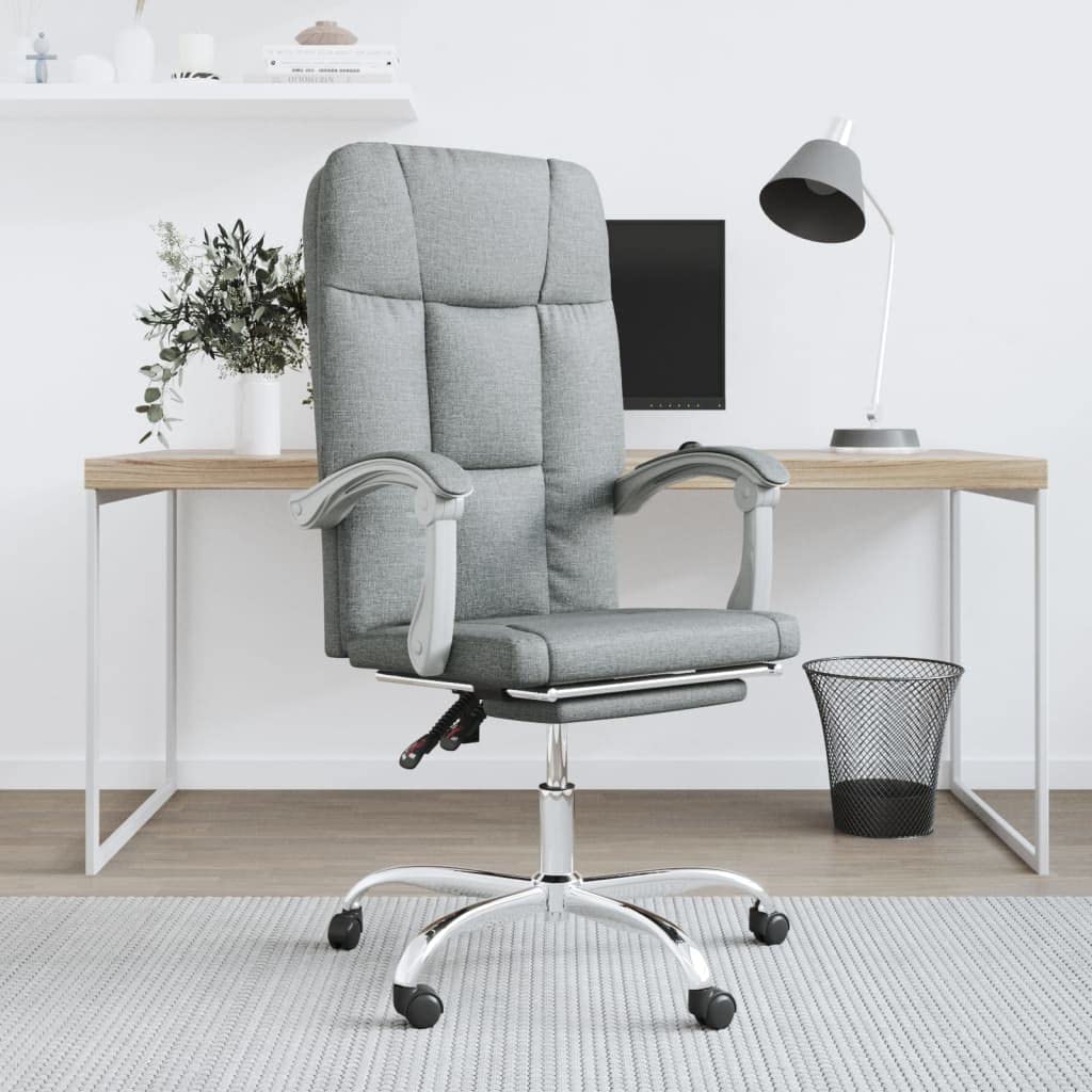 Krzesło biurowe z funkcją leżenia, jasnoszare krzesło obrotowe, ergonomiczna regulacja wysokości, mechanizm kołysania, do domu, gabinetu, gier, z podnóżkiem, podłokietnikiem i zagłówkiem