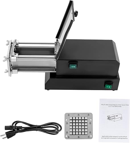 Miniatura 6 de Cortador eléctrico para papas francesas, cortador de patatas profesional negro, máquina cortadora de patatas de acero inoxidable con 2 tamaños de