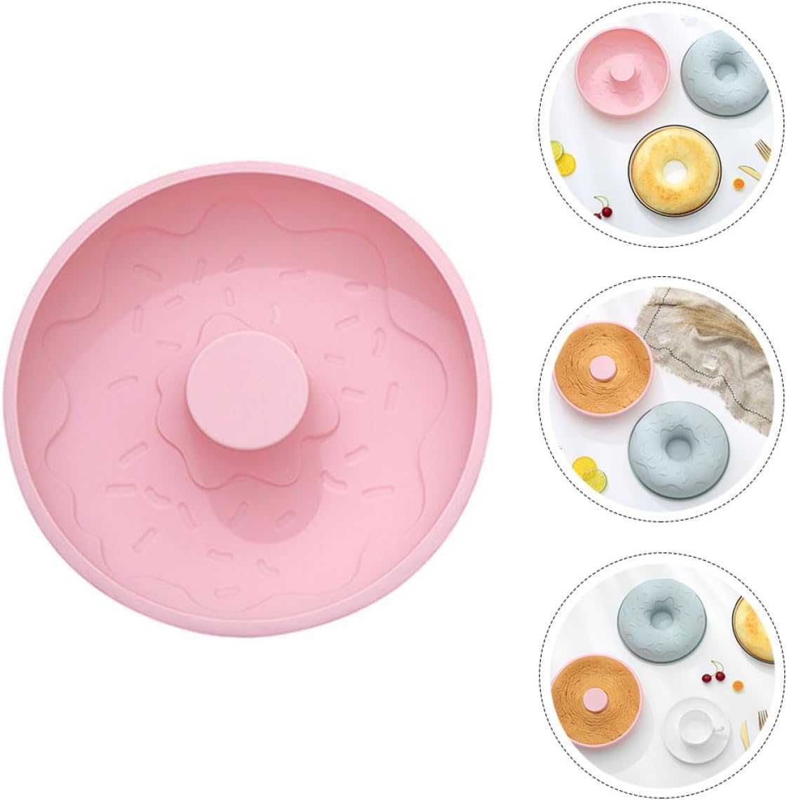 VILLCASE Non-stick Silicone Doughnut Mold Baking Pan for DIY Ring Cakes Pink Creative Biscuit Baking Tool Heat Resistant Kitchen Supplies for Home