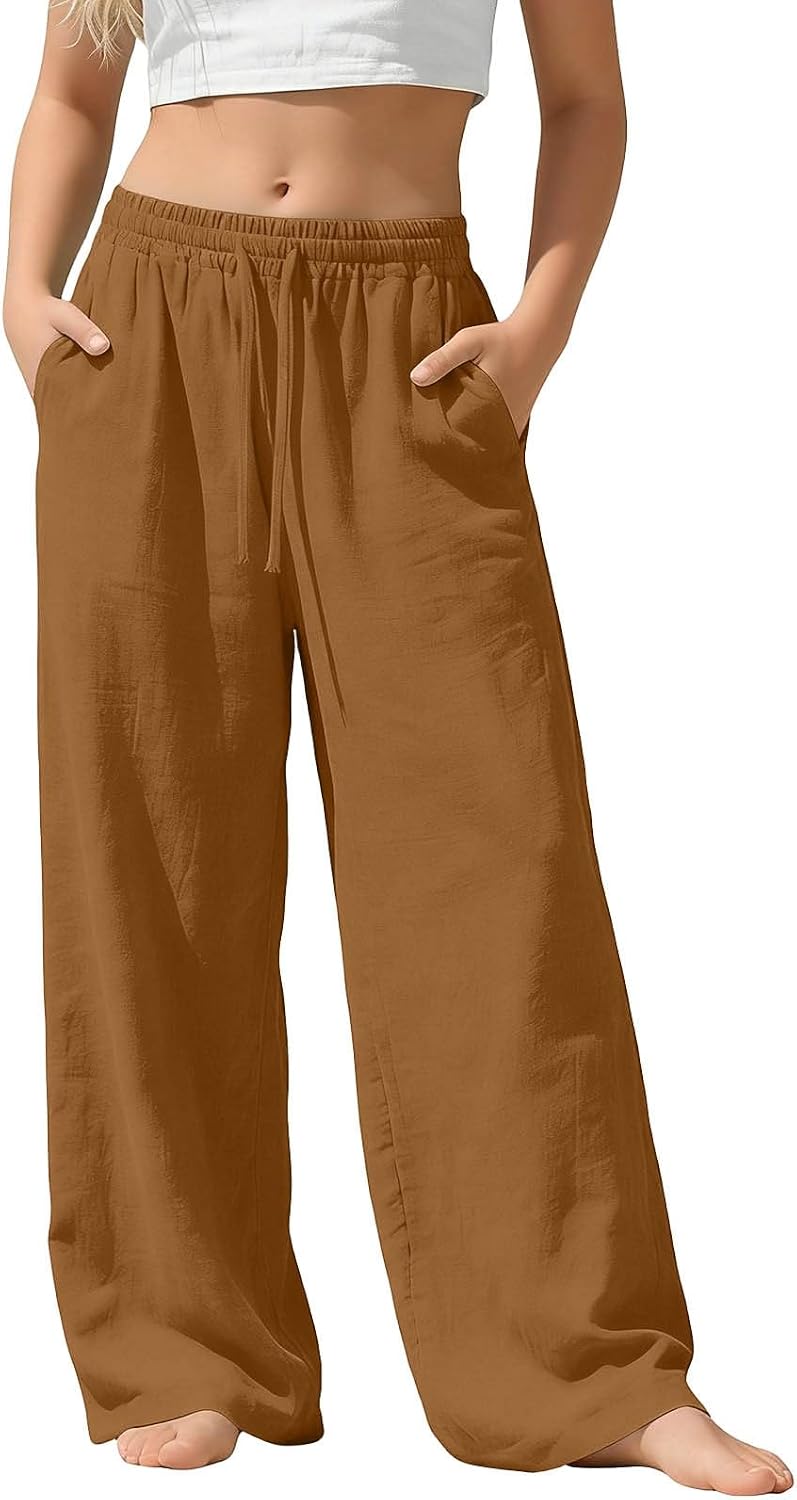 Wide Leg Pants for Girls Lightweight Wide Leg Casual Beach Trousers | Adjustable Drawstring, Breathable,Flowing Wide Leg, Side Slant Pockets, Boho Style, Beach Vacation Holiday Casual
