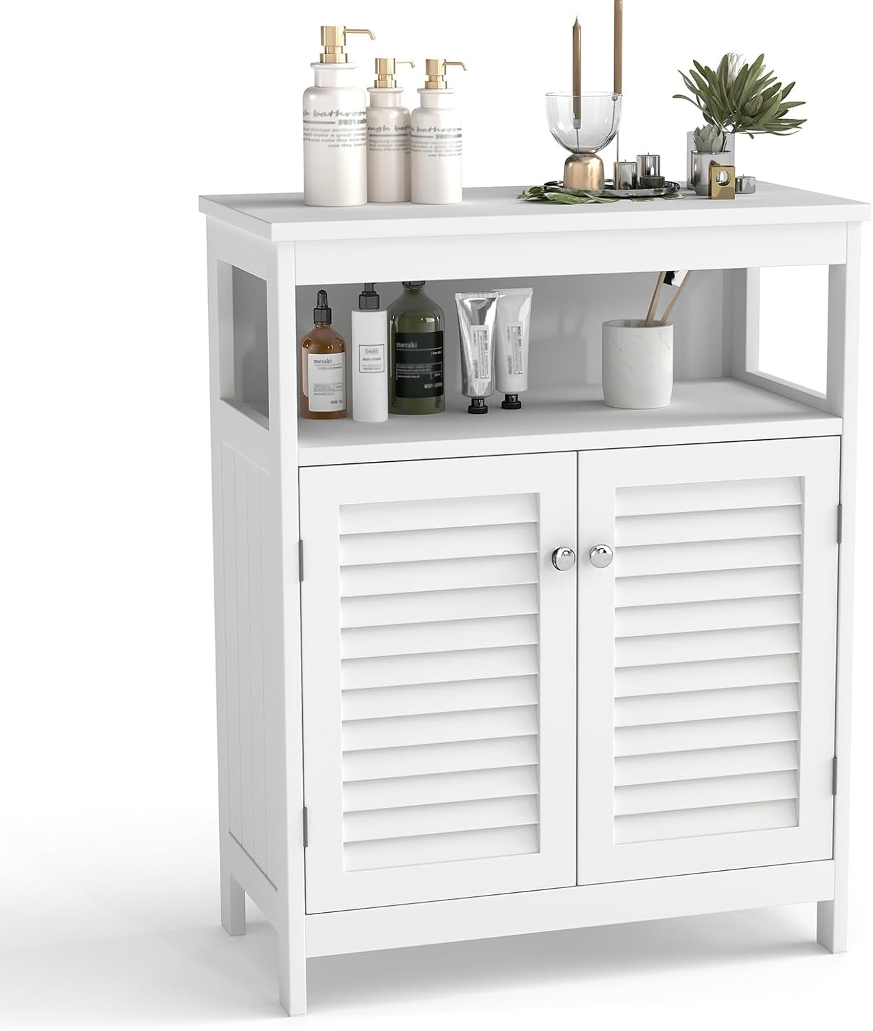 ITEFDTUTNE Bathroom Floor Cabinet, Modern Bathroom Storage Cabinet Freestanding Organizer with 2 Doors, Pantry Cabinets for Living Room, Entryway, Home Office, White 11.8 x 23.6 x 31.5 Inches