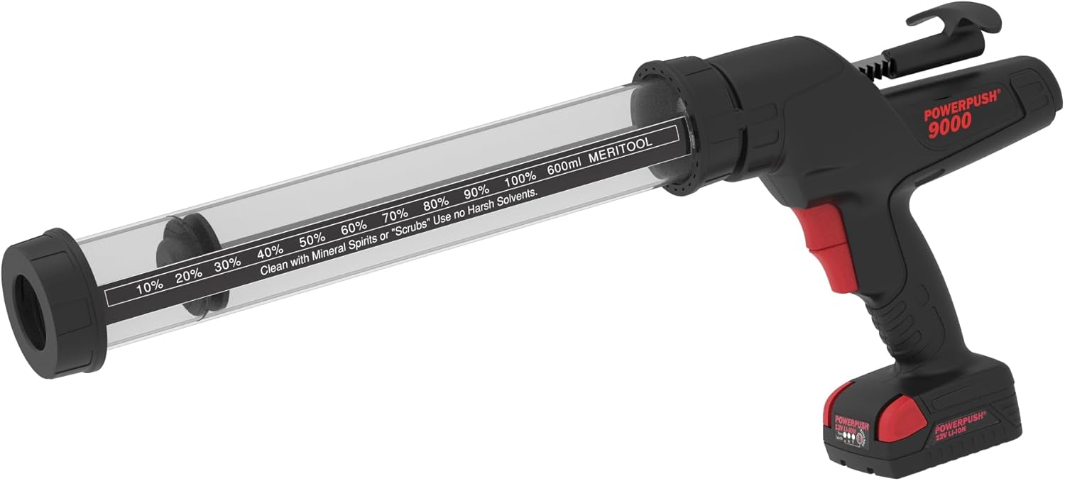 9000 Series Cordless Caulking Gun – 12V Lithium Battery Powered Electric 20oz Sausage Foil Pack Dispenser, Lightweight 3.8 lbs, 650 lb Thrust, No-Drip Sealant & Adhesive Applicator