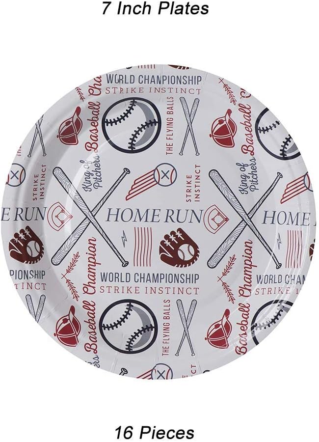 Hammont Baseball Party Decorations - Pack of 7” & 9” Round Paper Plates, Cutlery, 9 oz Cups, 24 Napkins, 1 Disposable Tablecloth - Baseball Sports Themed Kids Birthday | Shower | Dinner (Serves 16)