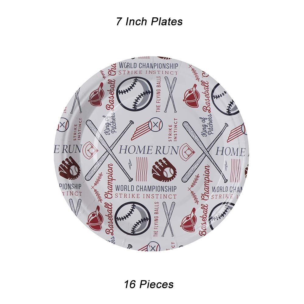 Hammont Baseball Party Decorations - Pack of 7” & 9” Round Paper Plates, Cutlery, 9 oz Cups, 24 Napkins, 1 Disposable Tablecloth - Baseball Sports Themed Kids Birthday | Shower | Dinner (Serves 16)