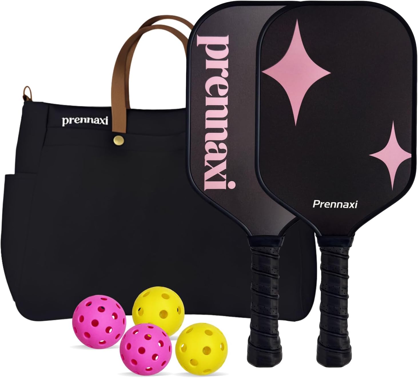 Pickleball Paddles Set of 2, Fiberglass Lightweight Pickleball Rackets for Women with Tote Bag & 4 Balls, Anti-Slip Grip, Aesthetic Pickleball Set for Beginners