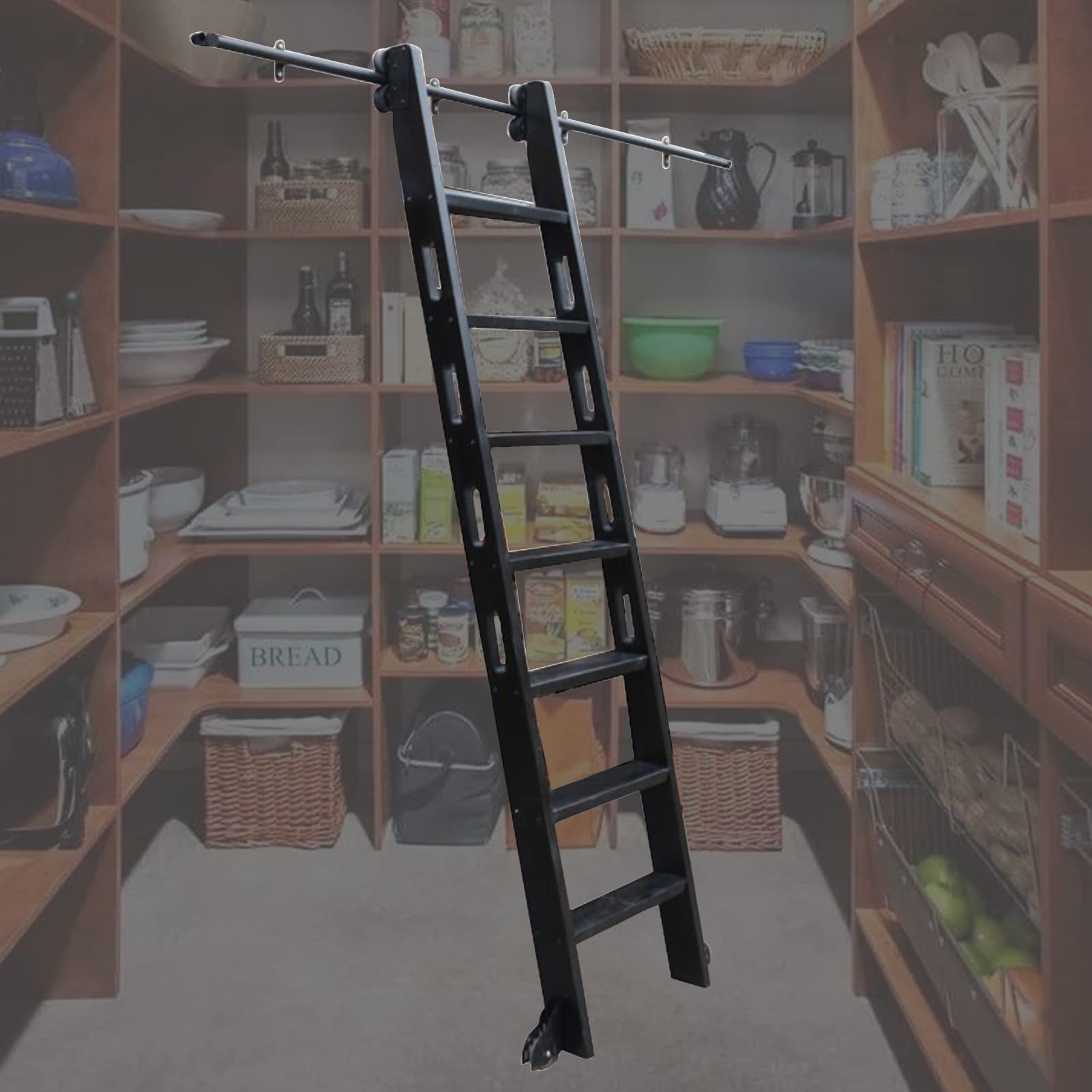 LWJSOCP Rolling Ladder Hardware Kit Library Rolling Ladder Mounting Kit 3.3ft- 20ft Rolling Ladder Hardware Library Sliding Ladder Hardware Kit (No Ladder) + Floor Roller Wheels