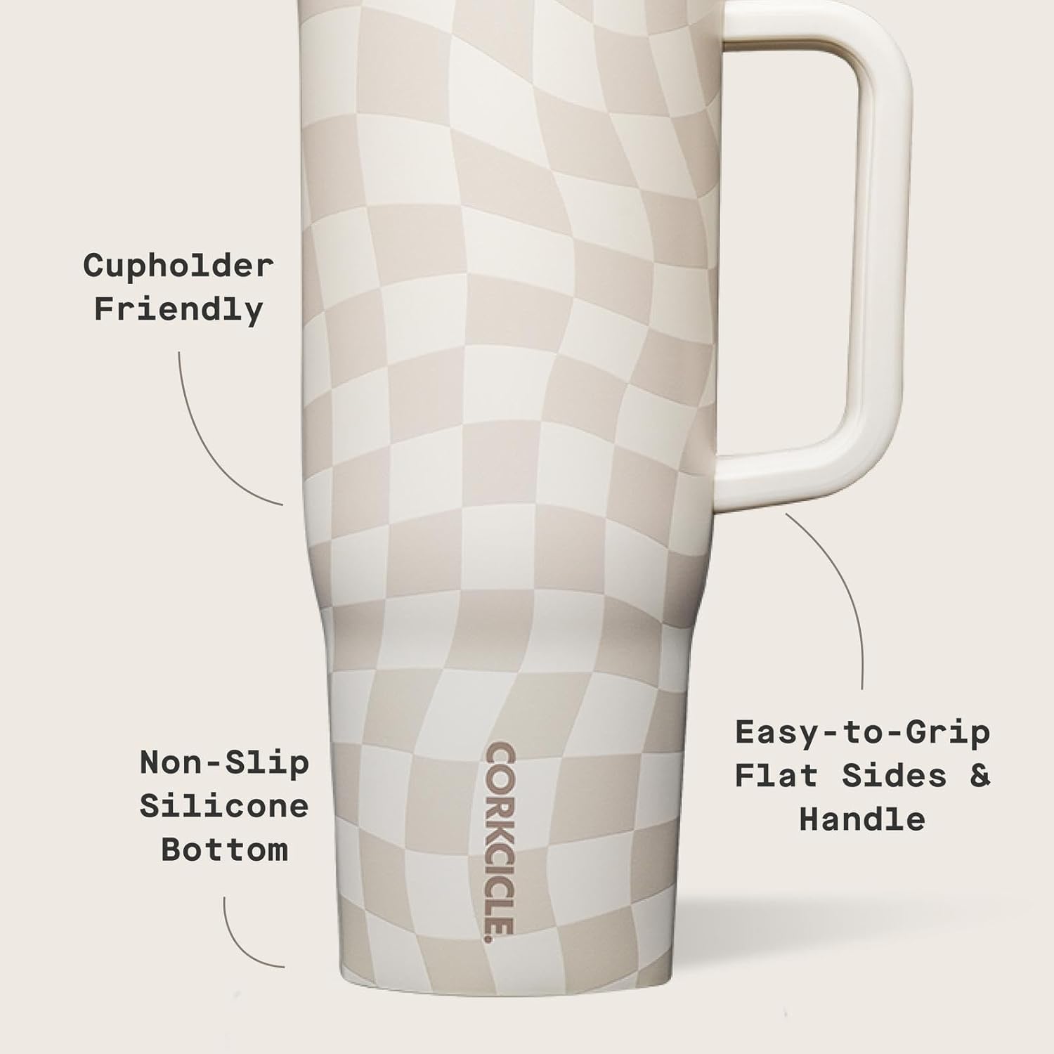 Corkcicle Cruiser - Insulated Tumbler with Handle - Keeps Drinks Cold 20 Hours - Spill-Proof Dual Lid - Triple-Insulated - Summer Drinkware Gift - Keeps Drinks Ice Cold - 40 oz - Wavy Checkerboard - Image 4