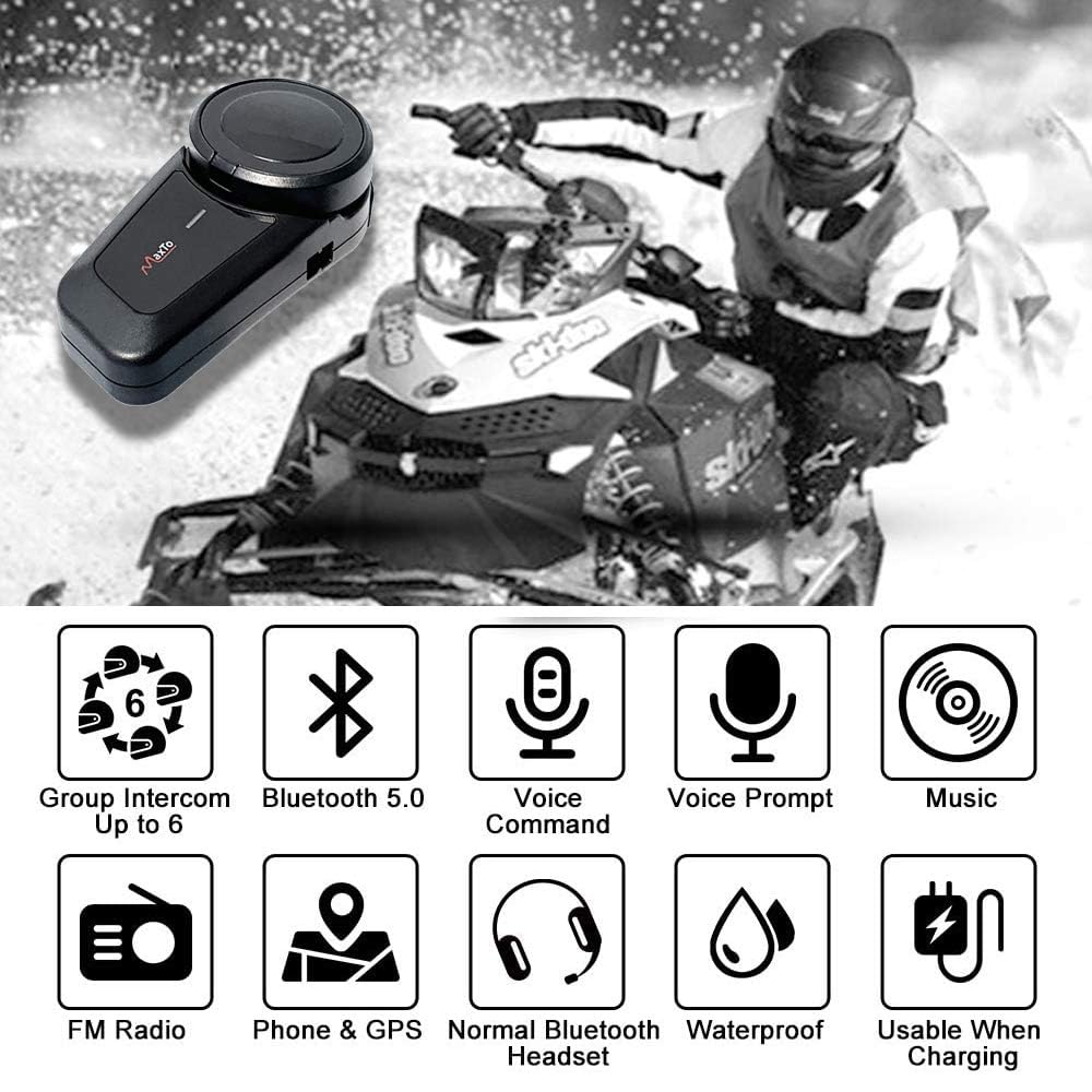QSPORTPEAK Motocyklowy zestaw słuchawkowy Bluetooth, M2 1000 m, kask dla 6 jeźdźców, interkom Bluetooth, z redukcją szumów, radiem FM, uniwersalne systemy komunikacji motocyklowej do ATV, motocykla,