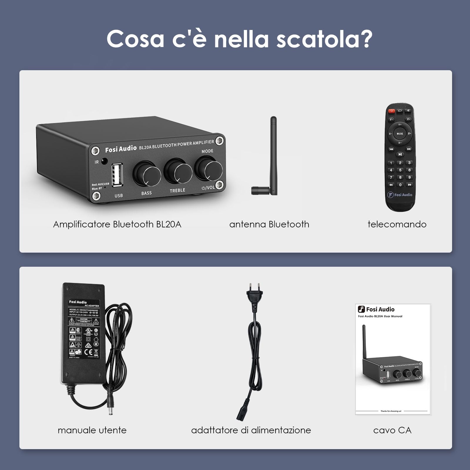 Fosi Audio BL20A 200 Watt Amplificatore Audio Bluetooth 5.0 Stereo Mini Hi-Fi Classe D Integrato