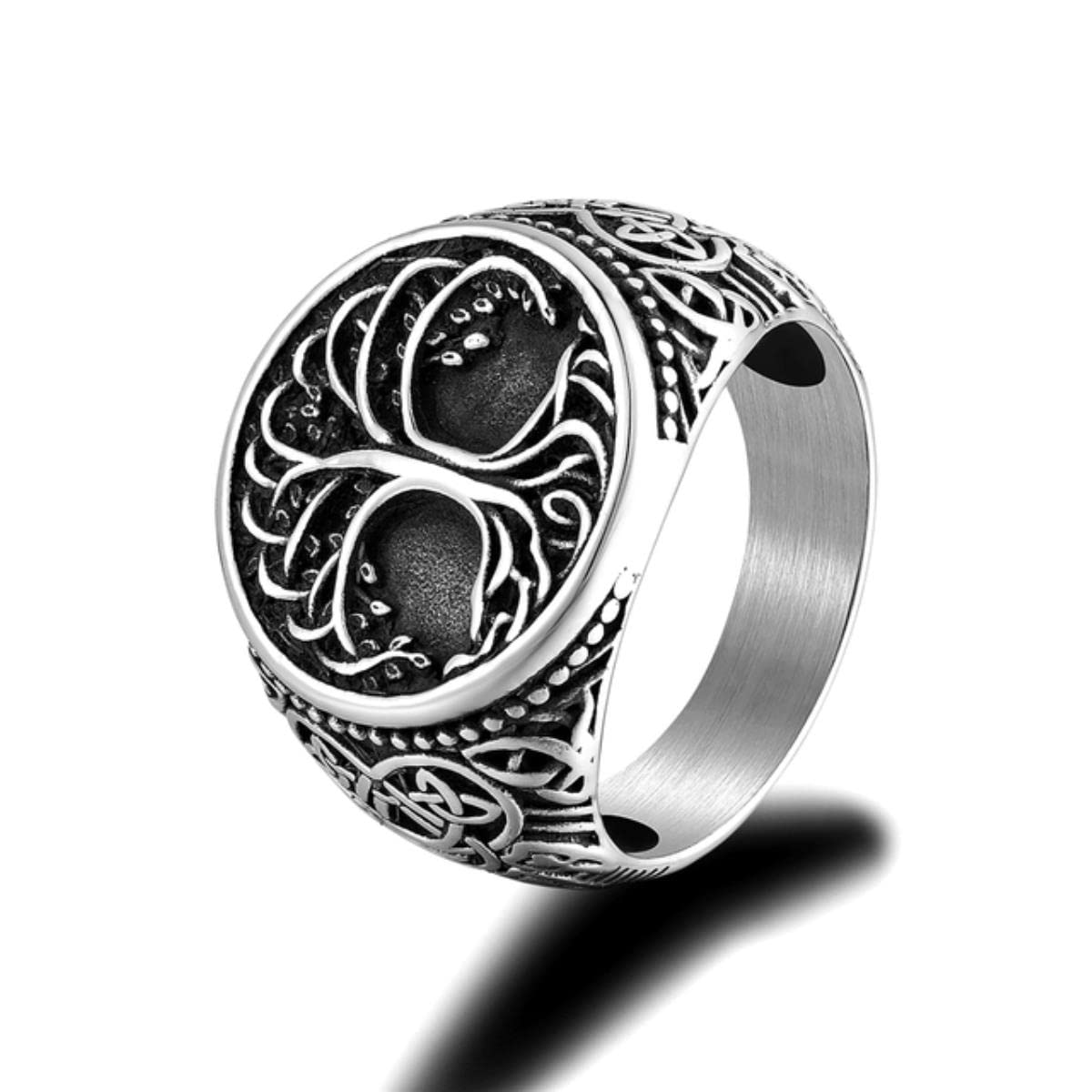 Yahoya Men's Tree Of Life Retro Vikings Symbols Rings Antique Steel Norse Runes Celtic Knot Wolf Paw Amulet Ring Icelandic Charm Jewelry