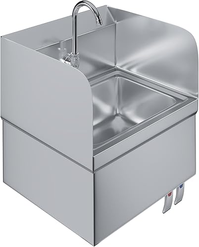 Vista 15 de AmGood Fregadero de mano de acero inoxidable para montaje en pared con grifo Lavabo comercial de lavado de manos para restaurante, cocina NSF