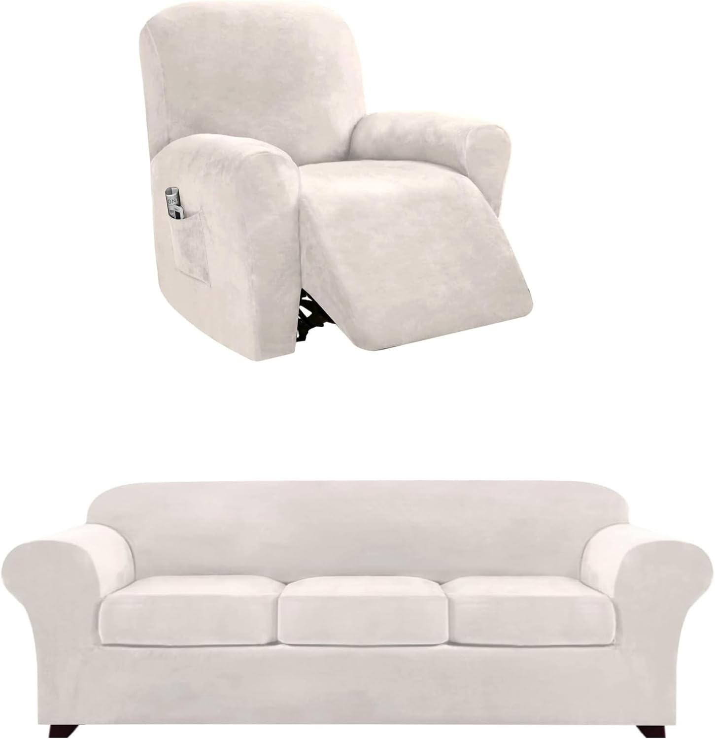 PrinceDeco 4 Pieces Sofa Couch Covers Bundle Recliner Chair Cover, Ivory