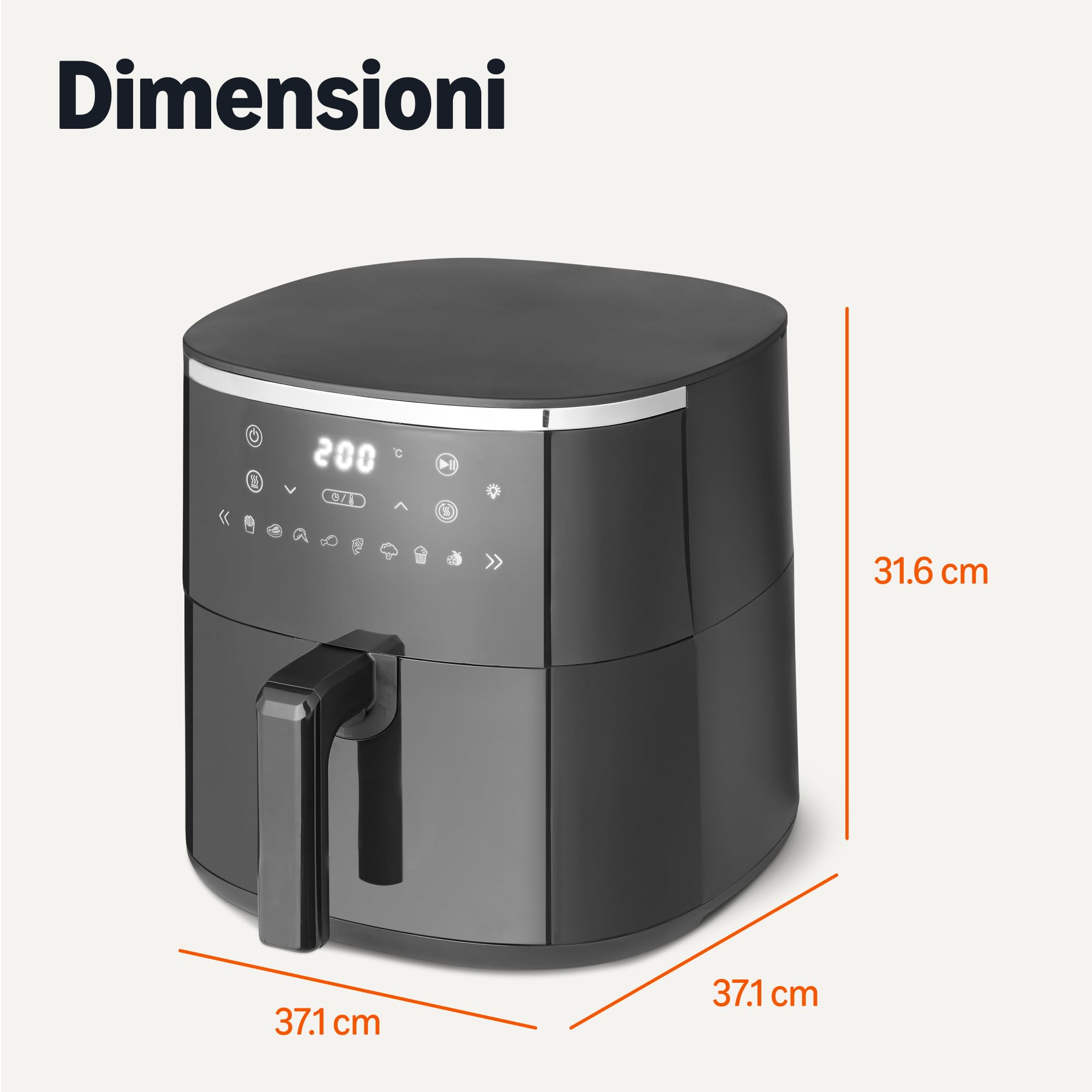Amazon Basics - Friggitrice ad Aria 5,7L, con Finestra Trasparente, 8 Menu Preimpostati, 1750W, Nero