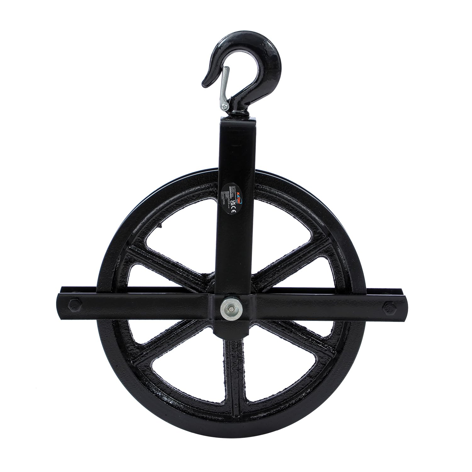 KATSU Tools Poulie Gin 300mm, Roue à Roulement Renforcé avec Crochet Pivotant pour Échafaudage, Construction, Atelier, Treuil et Levage 182129