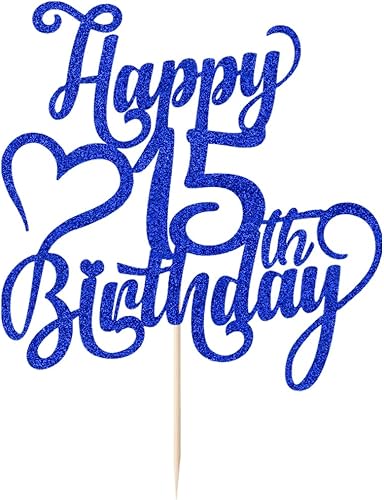 Miniatura 139 de Decoración para tarta de cumpleaños número 15 con purpurina dorada – 15 aniversario/cumpleaños – Hello 15, Cheers to 15 años, 15 & Fabulous Cake