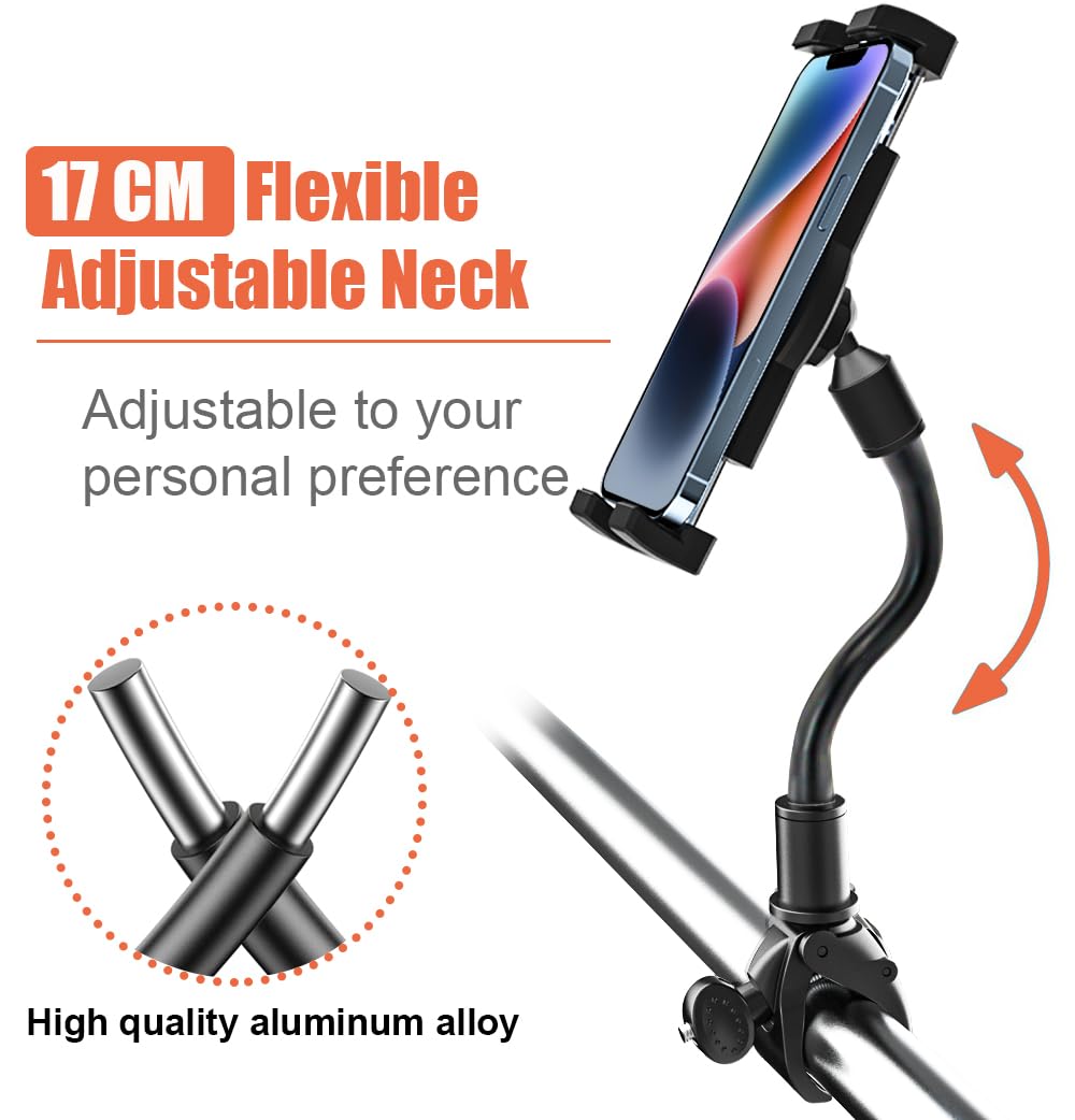 Collo Oca Supporto Tablet Tapis Roulant, Porta Tablet Bicicletta Spinning Cyclette Manubrio con Regolabile 360°, per iPad Pro 9.7 10.5 11 Air Mini, Samsung Tab, Telefono & Tablet 4-11"
