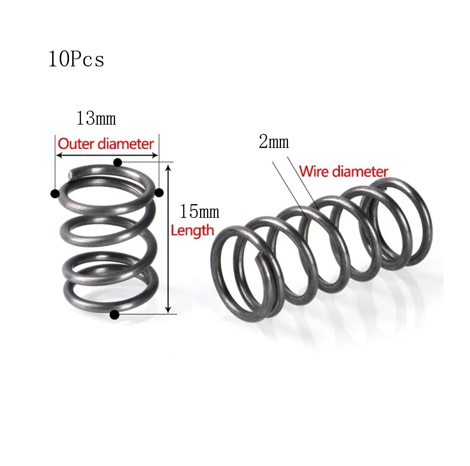 Molle Di Compressione In Acciaio Inox 304 PJLANG | Diametro Filo 1 Mm, Esterno 13 Mm, Lunghezza 10-50 Mm, 10 Pezzi (10 Mm)