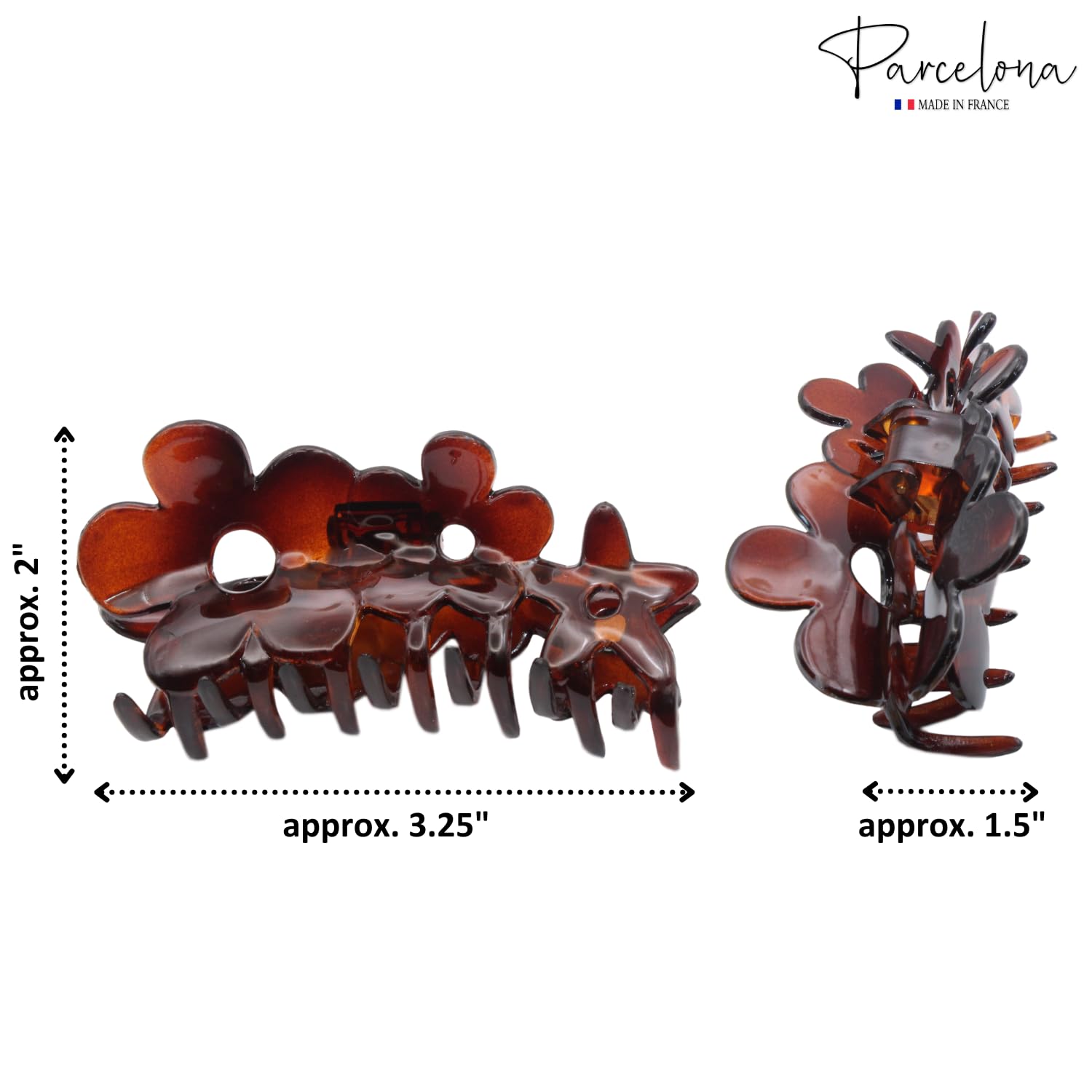 Parcelona French Flowers Medium Covered Spring Brown Tortoise Shell Celluloid Jaw Hair Claw Clips for Women, Made in France - Image 7