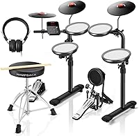 HAMPBACK MK-0 PRO Electric Drum Set: 7" Mesh Pads, 8" Rubber Cymbals, 5" Bass Drum, USB MIDI, Throne, Sticks - Beginners & Kids Kit