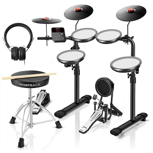 MK-0 PRO Electric Drum Set with 7'' Mesh Drum Pads, 8'' Full Rubber Cymbals, 5'' Bass Drum, 12 Kits and 68 Authentic Sounds, USB MIDI, Throne, Sticks, Headphone, Suitable for Beginners & Kids
