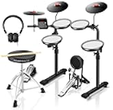 MK-0 PRO Electric Drum Set with 7'' Mesh Drum Pads, 8'' Full Rubber Cymbals, 5'' Bass Drum, 12 Kits and 68 Authentic Sounds, USB MIDI, Throne, Sticks, Headphone, Suitable for Beginners & Kids