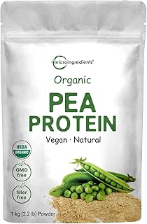 North America Grown, Organic Pea Protein Powder, 1KG (2.2 Pounds), Plant-Based Vegan Protein Organic, Rich in Branched Cha...