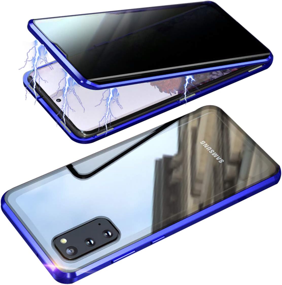 RANYOK Compatible Galaxy S20 (6.2 inch) Privacy Magnetic Case, Double-Sided Tempered Glass with Built-in Screen Protector 360° Full Body Metal Frame Cover (Blue)