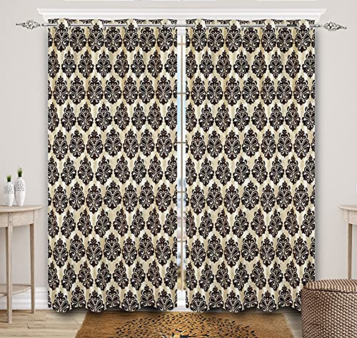 Image of Saral Home Medallion Chenille Blackout Long Door Curtains 2pc, Brown 4x9 Ft