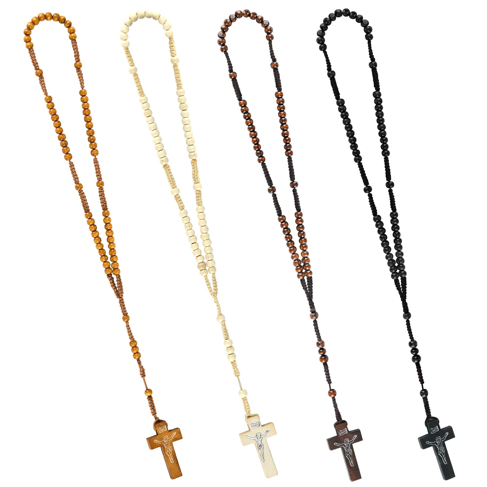 SHAOQINLIN 12 Pcs Wooden Beads Rosary Handmade Rosaries 4 Color Wood Rosary Beads Christ Jesus Imprint Cross Religious Accessories Christian Prayer Gift