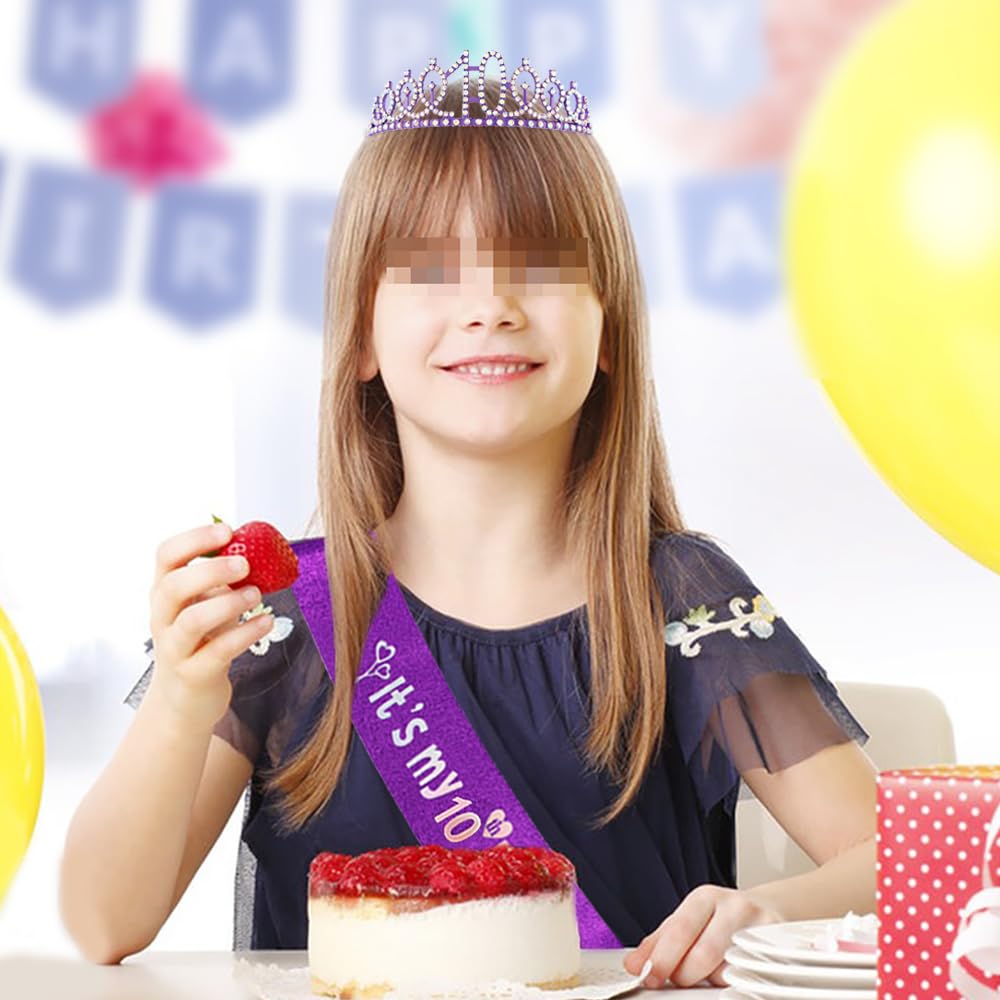Viola 10° compleanno tiara fascia per ragazze principessa corona cristallo regina tiara compleanno fasce per capelli decorazioni di compleanno fascia di compleanno diadema kit ragazza compleanno