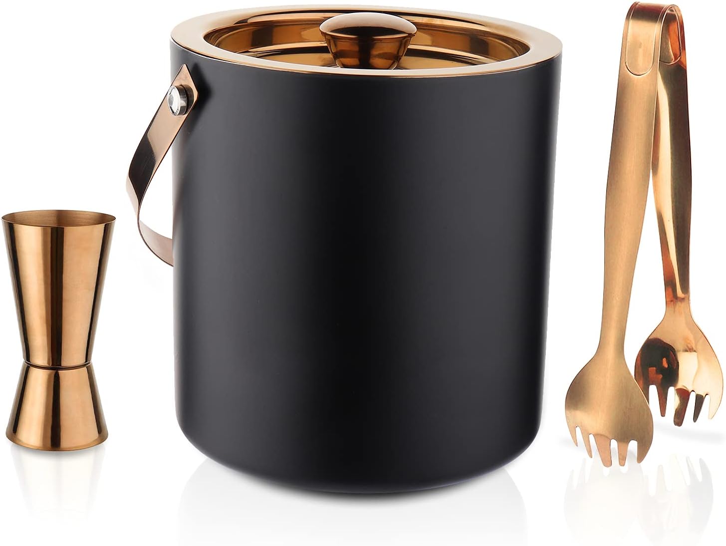STEREN IMPEXStainless Steel 3 Piece Black & Copper Bar Set for Drink/Gift, Double Wall - Ice Bucket with Tong & Peg Measure