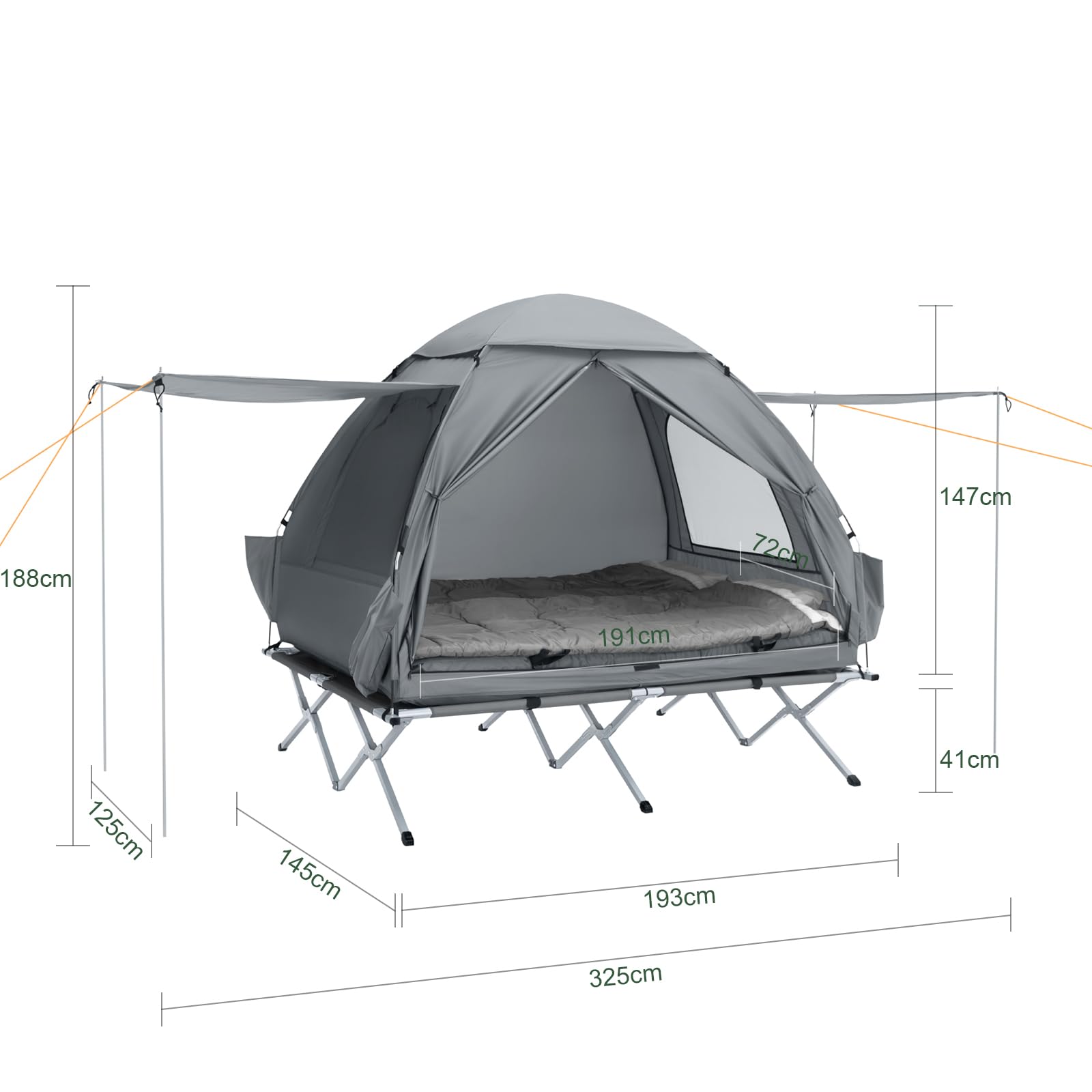 SoBuy Feldbett mit Zelt 7in1 Wurfzelt mit Luftpumpe, Rolltasche, Schlafsack, Wasserdichtes Campingbett Outdoor Campingliege Familienzelt Camping Tent