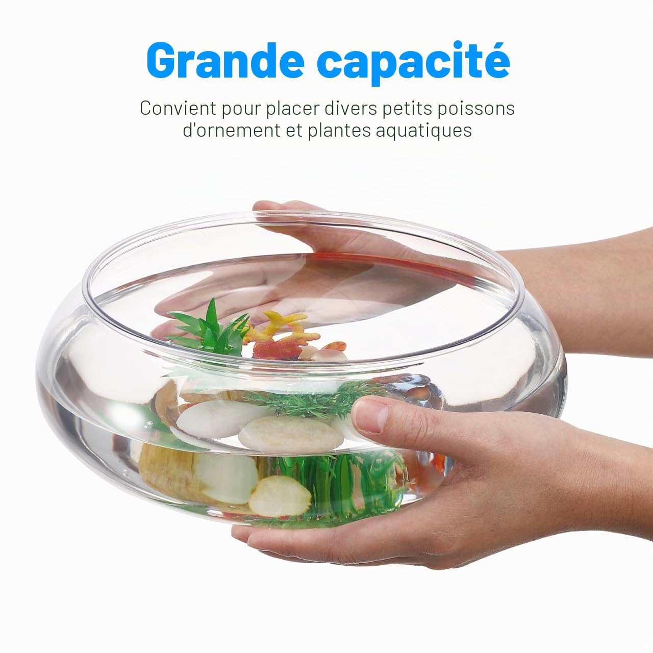 Milisten Pot rond en plastique pour poissons rouges - 2800 ml - Mini aquarium incassable et vase à fleurs - Terrarium de bureau pour poissons betta, plantes succulentes et hydroponiques - Ø 24 cm