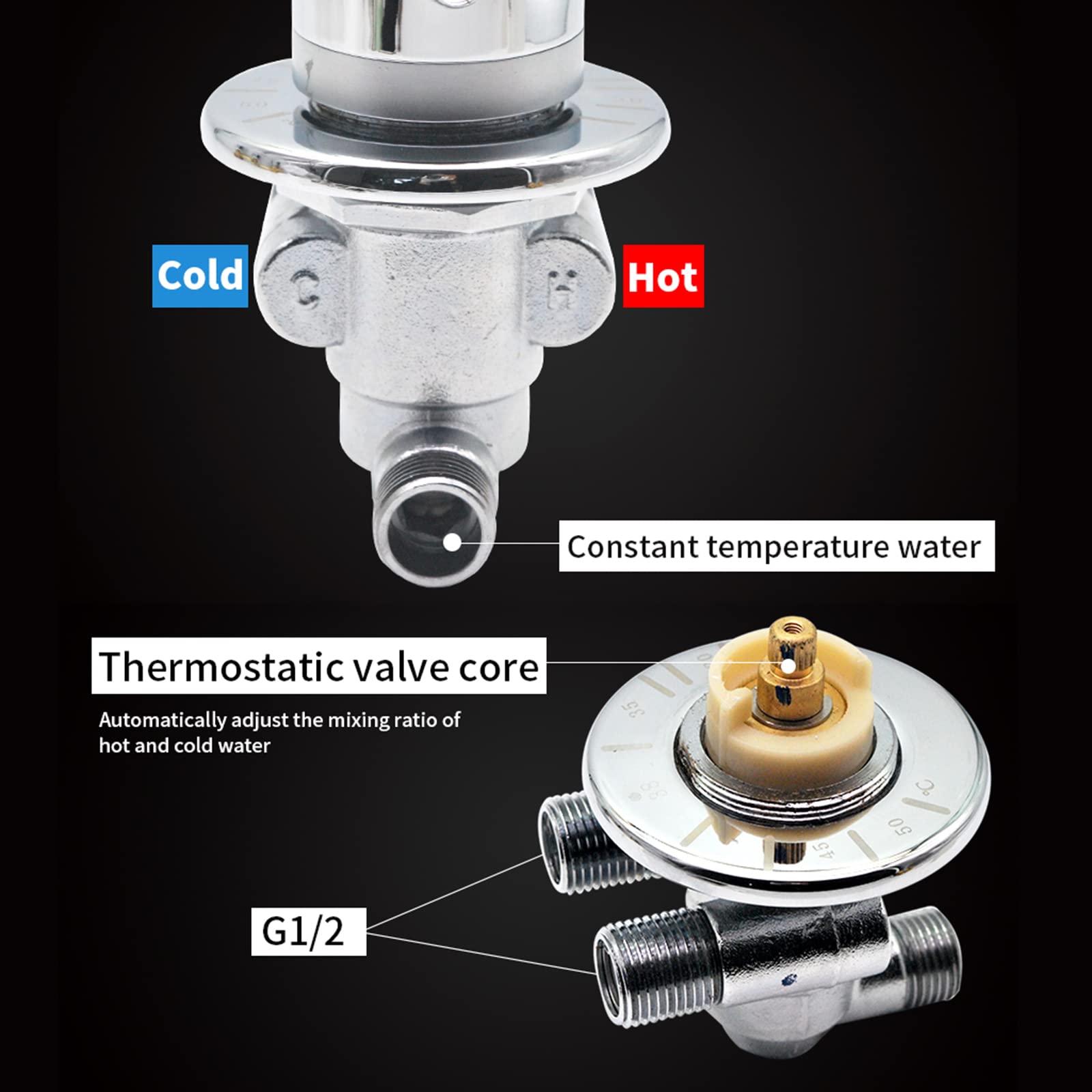 Termostáticos Válvula Mezcladora de Latón con 2/3/4/5 Vías Desviador Ducha Grifos para Baño, G1/2 Rosca Tornillo Mezclador Temperatura Control, Cartucho Latón, Termostato Automático (5 Salidas)